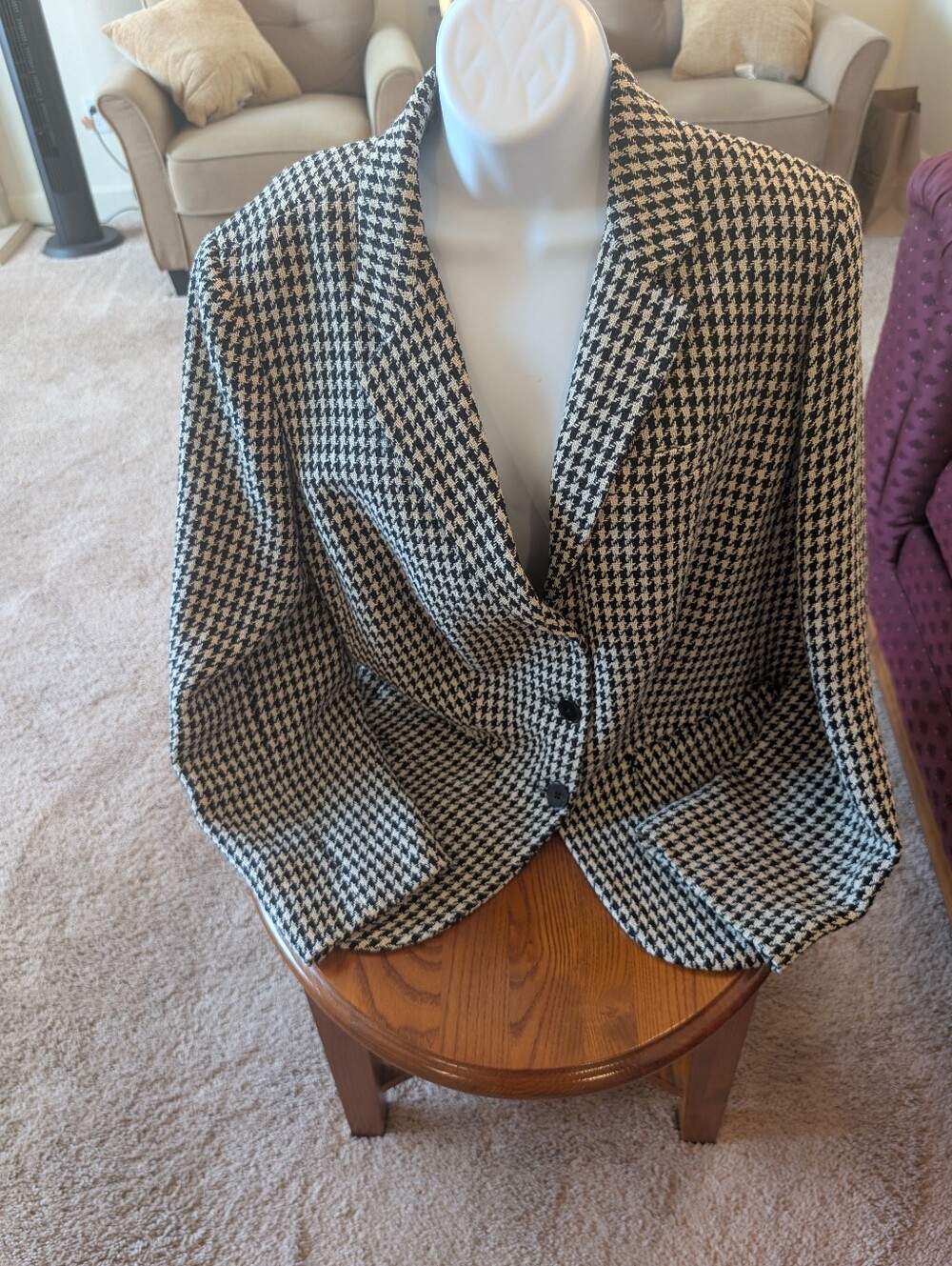 Ralph Lauren Linen Blend Black and White Houndstooth Blazer, Size 14W - Picture 8 of 8